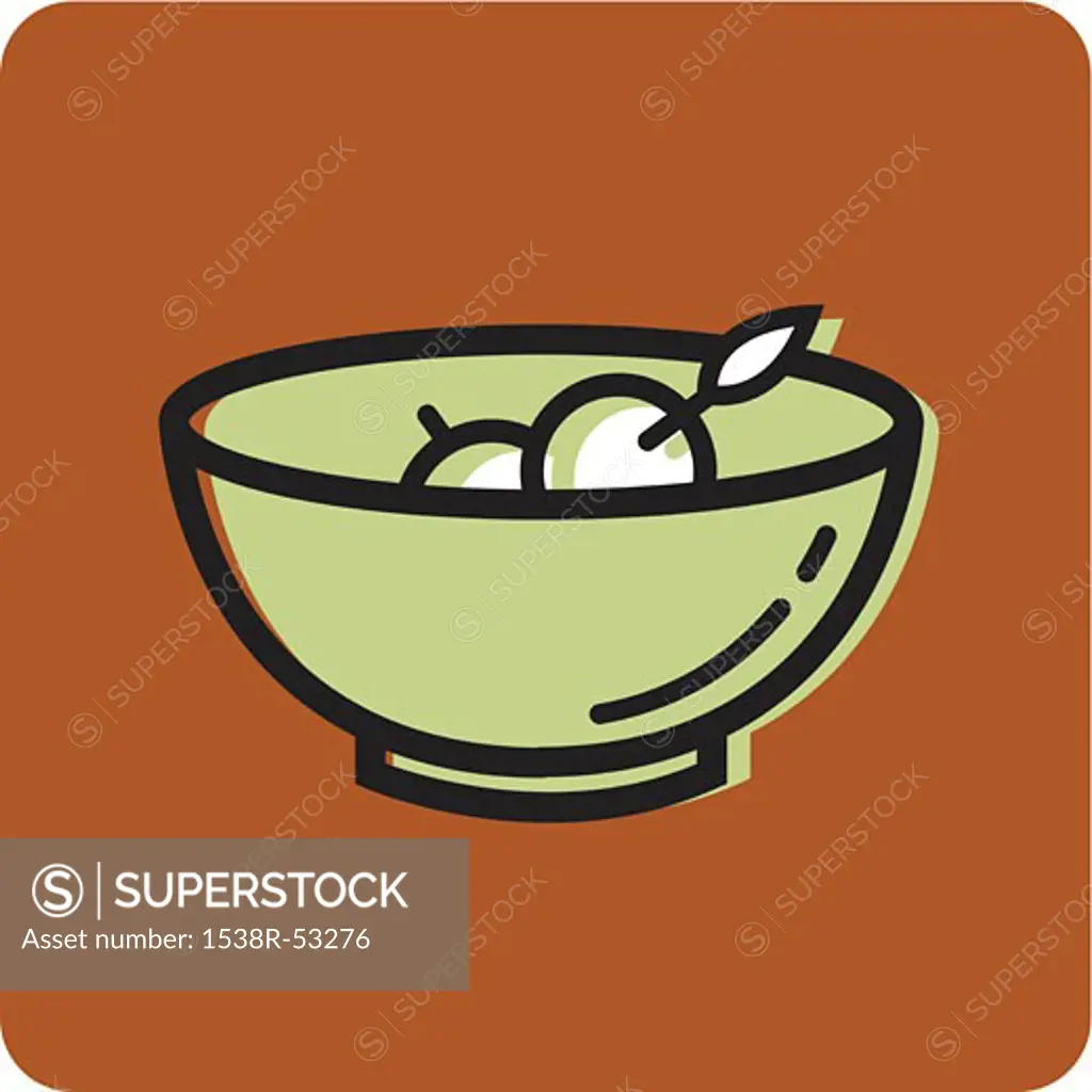 Illustration of a bowl of fruit on an orange background