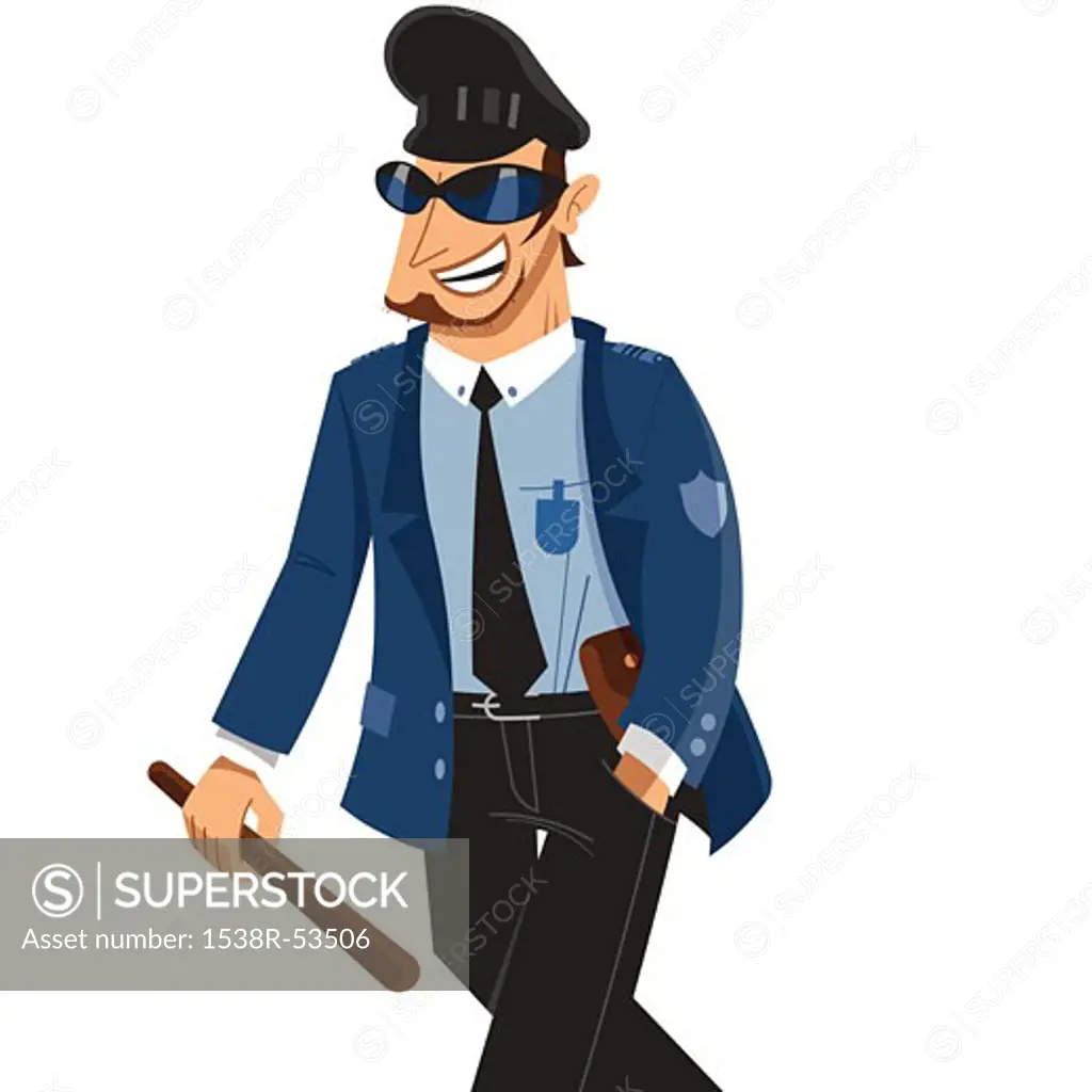 Policeman holding a billy club