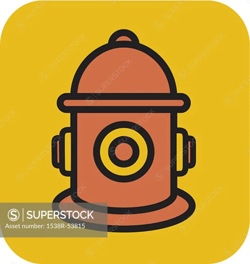 An orange fire hydrant on yellow background