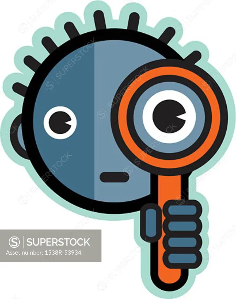 Illustration of a boy looking through a magnifying glass