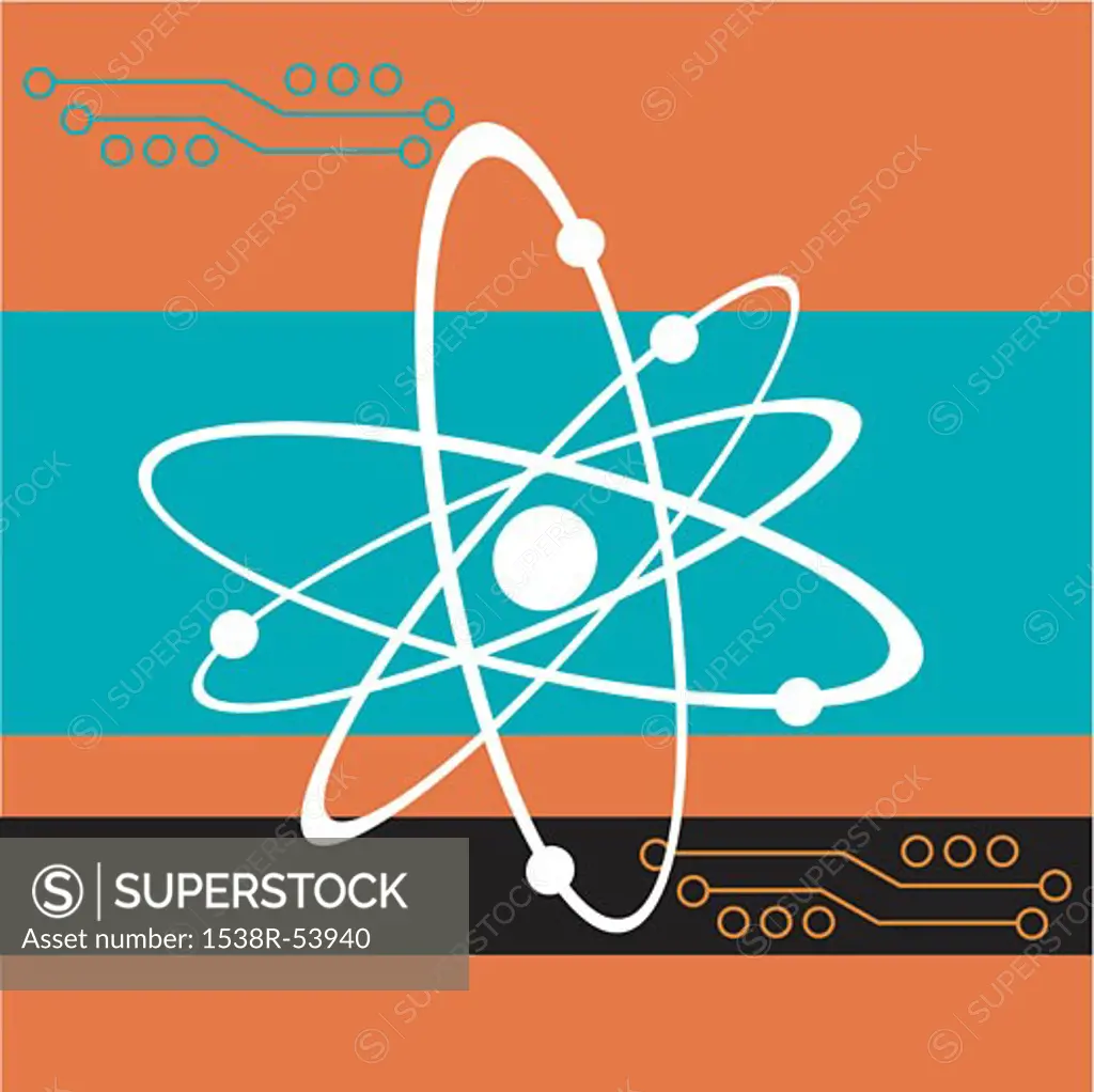 An atom on a colored background