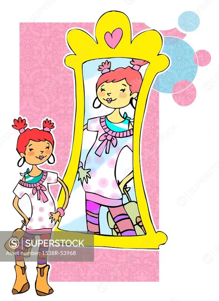 A girl looking in the mirror