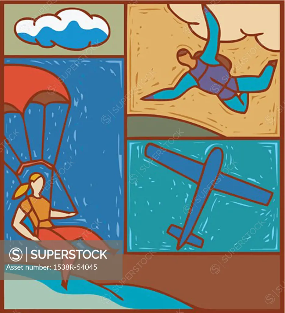 Illustration of skydivers
