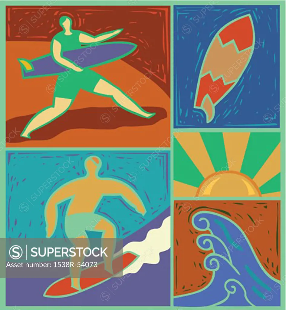 Illustration of surfers