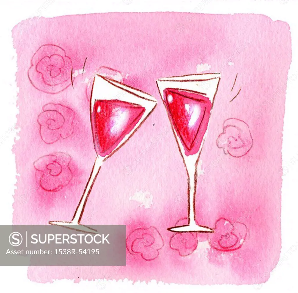 Two wine glasses on pink background