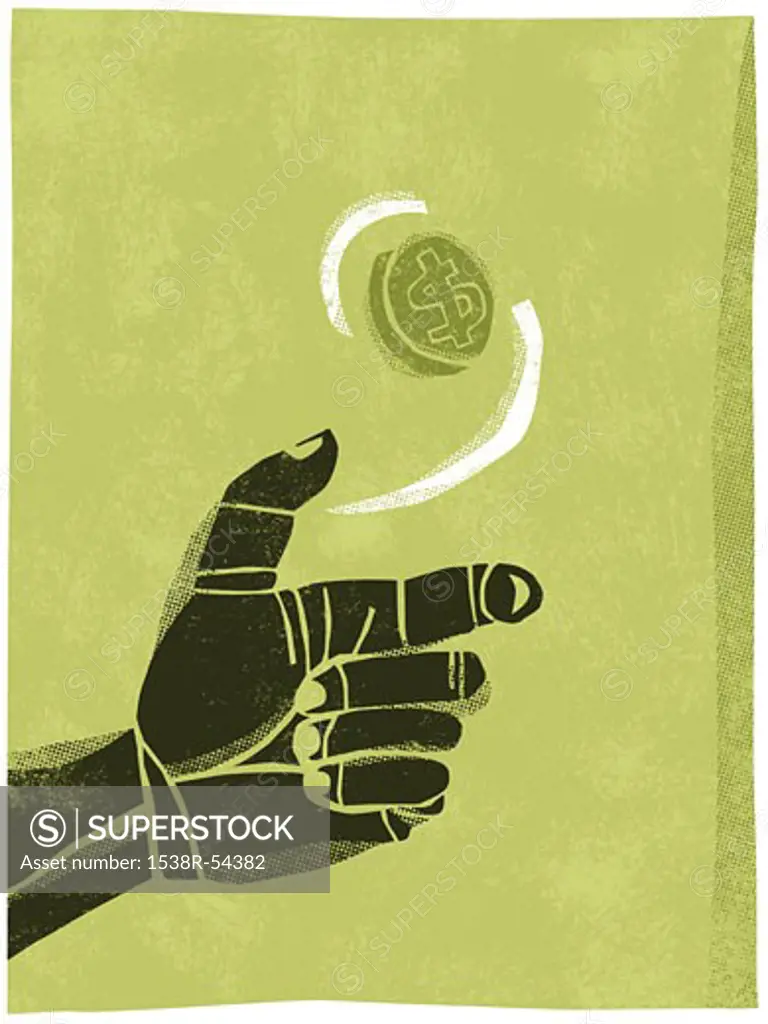 Illustration of a hand flipping a coin in the air