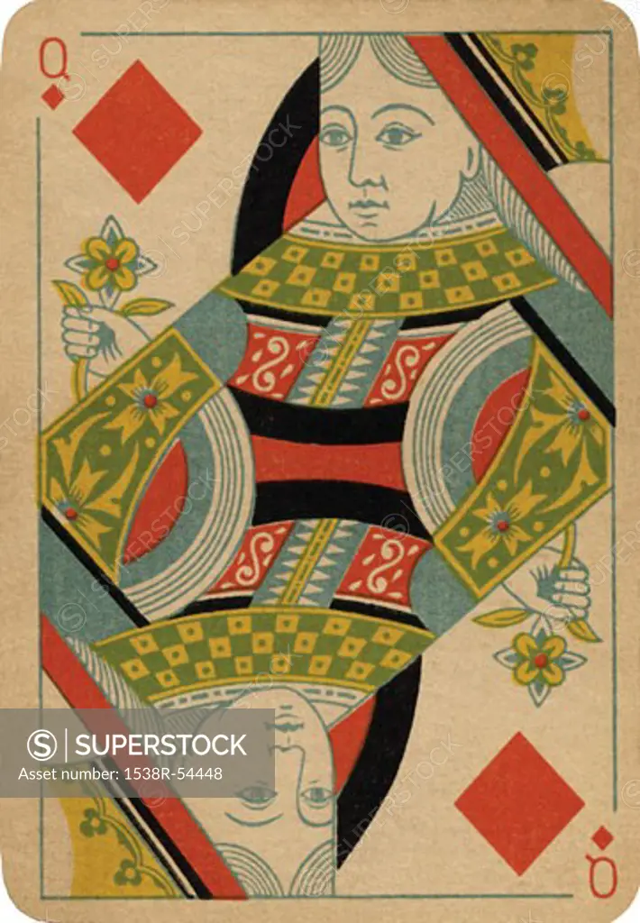 Queen of Diamonds vintage playing card