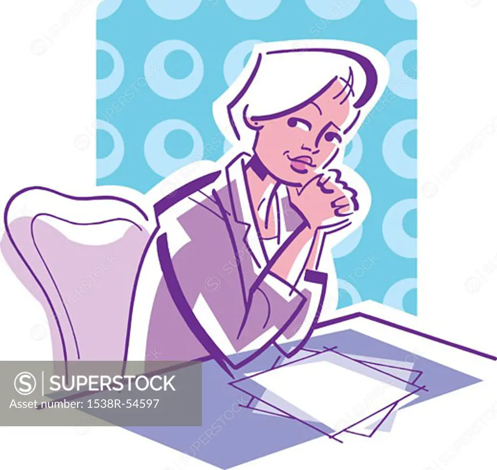 A woman sitting at her desk in the office