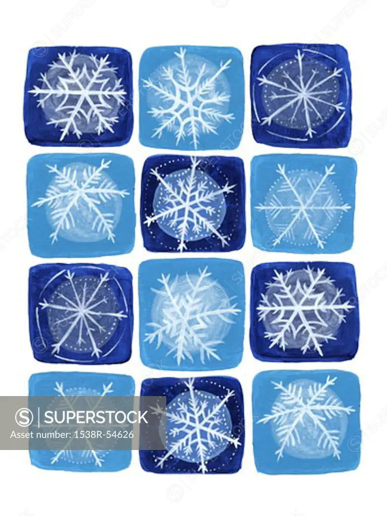 Snowflakes on a blue and white background