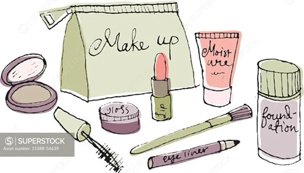 A make up bag and cosmetics