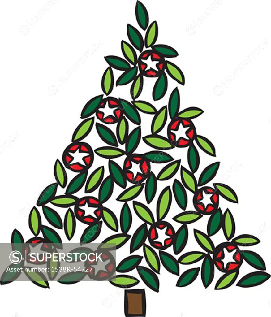A Christmas tree with star ornaments