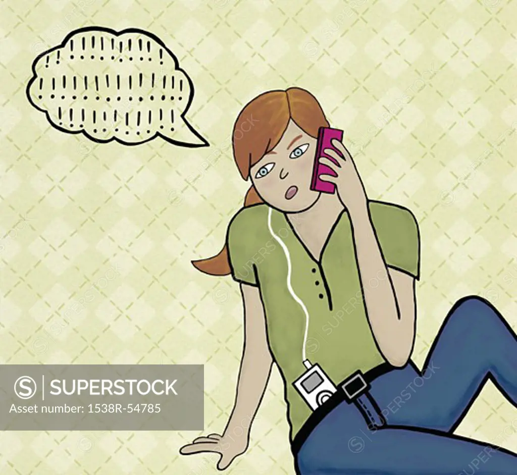 Illustration of a young woman talking on the phone