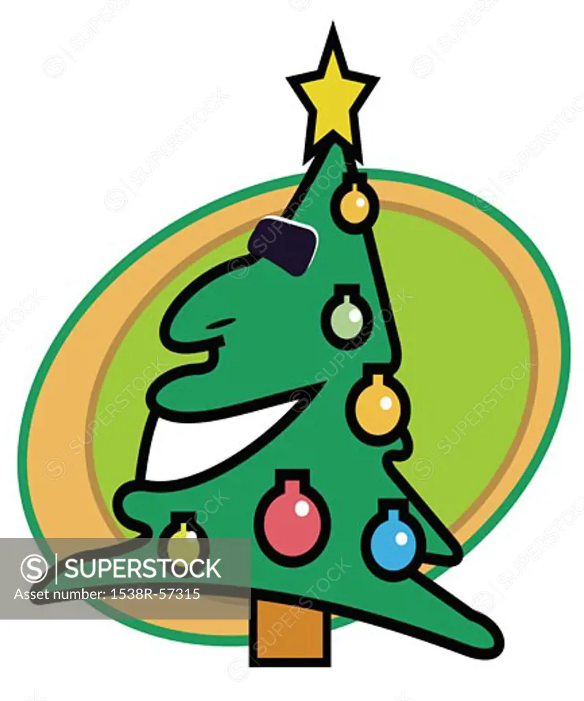 A Christmas tree with a smiling face