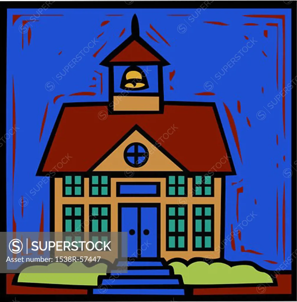 A school house with a bell on top