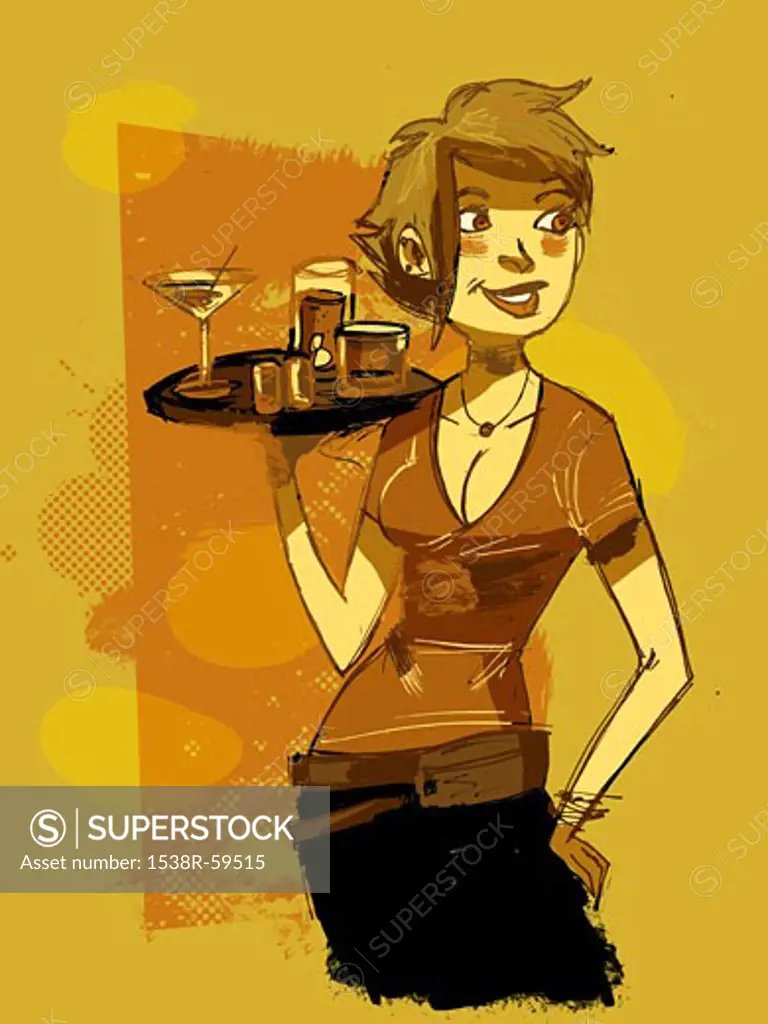 A waitress serving drinks