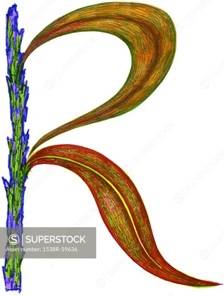 The letter R resembling a plant with leaves