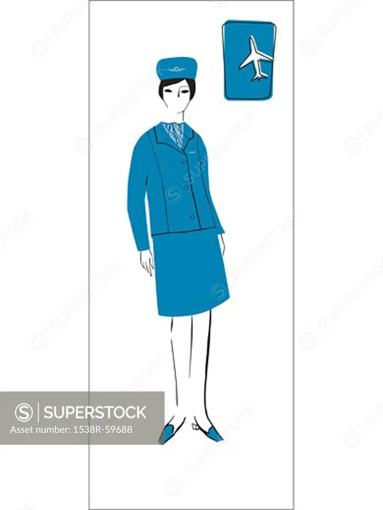 A retro illustration of a female flight attendant