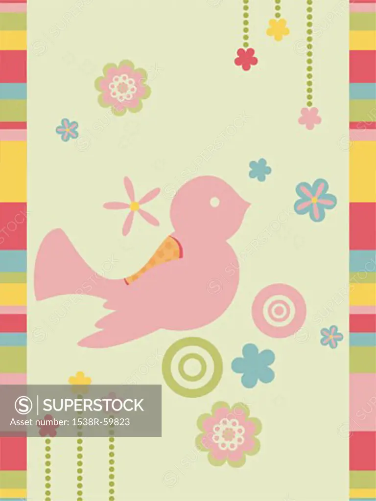 A decorative illustration with a bird and flowers