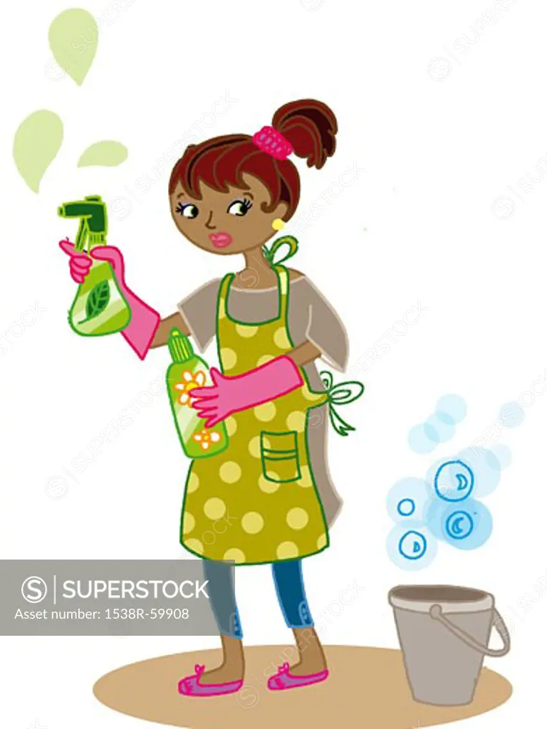 A woman using organic cleaning products