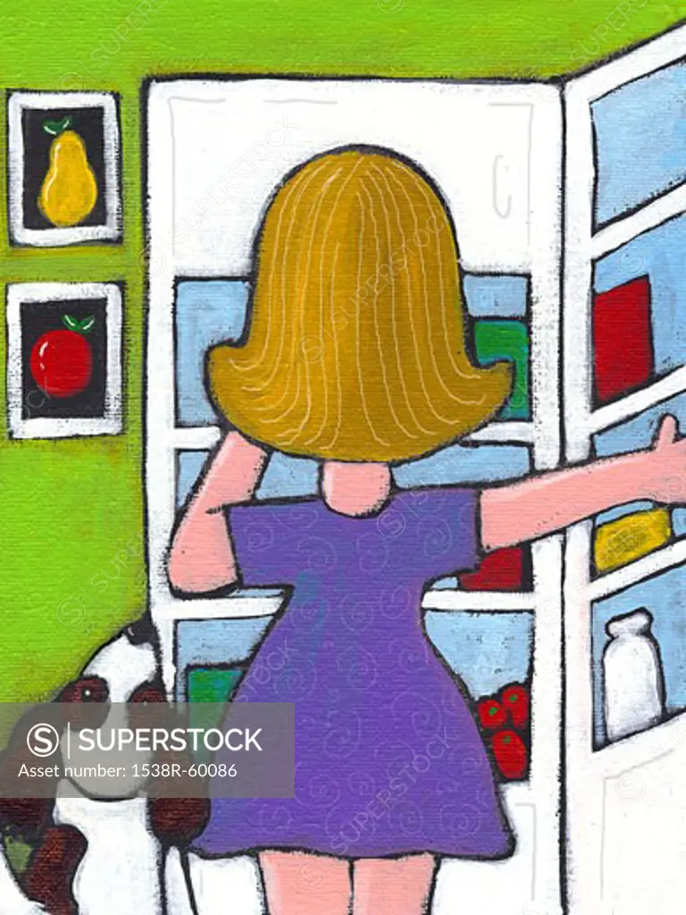 A woman looking in her fridge