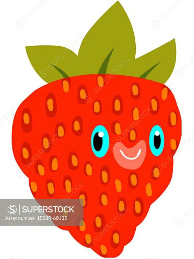 A strawberry with a smiling face