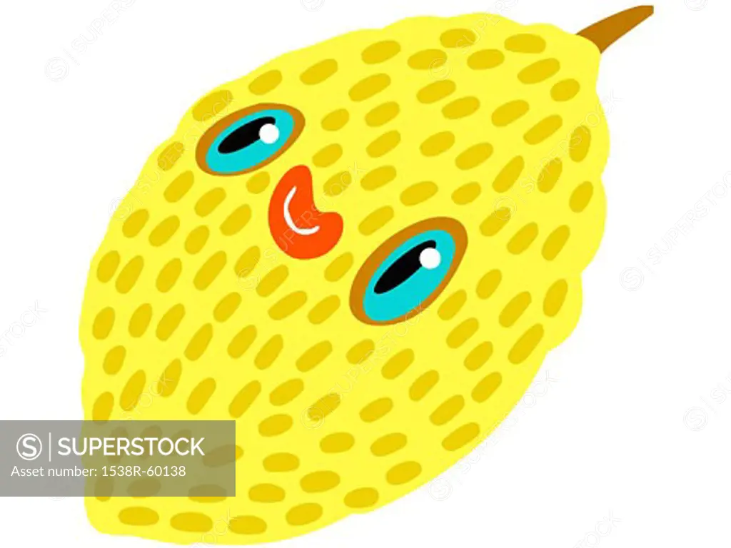 A lemon with a smiling face