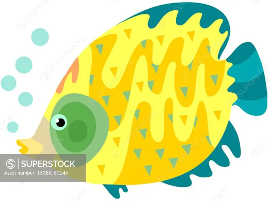 A yellow fish blowing bubbles