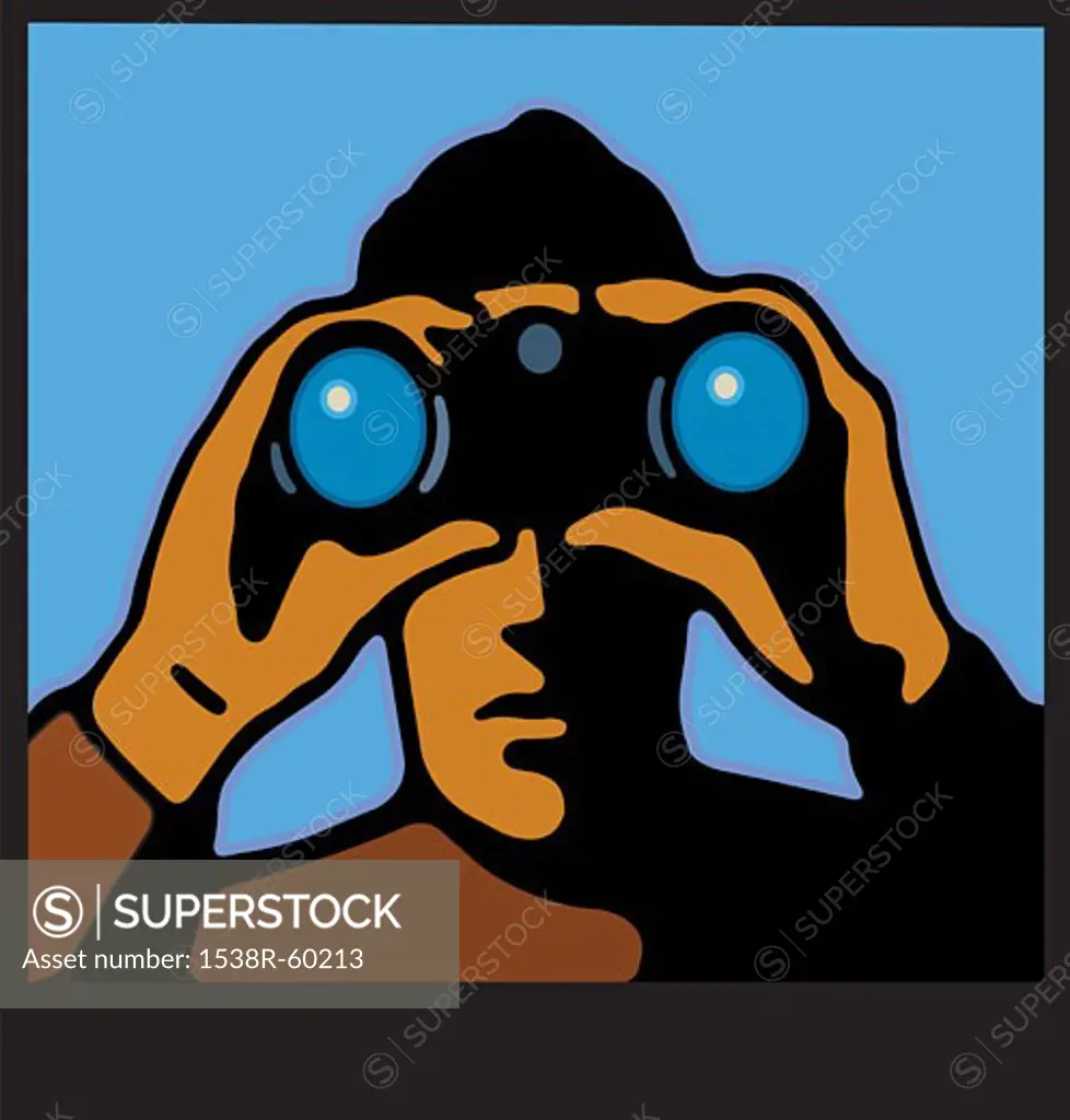 A man using binoculars looking out