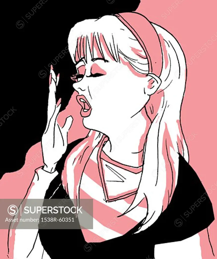 A woman yawning