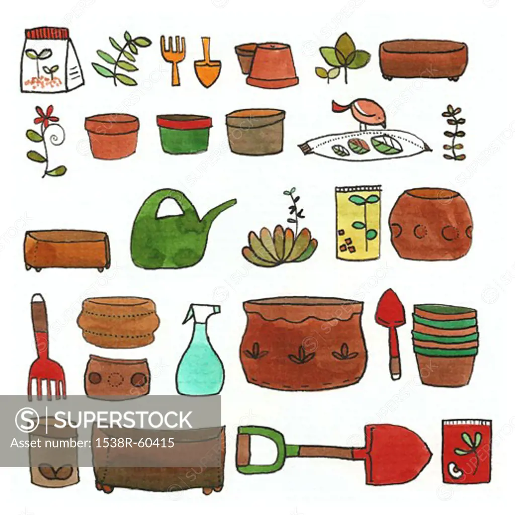 A pattern of gardening tools