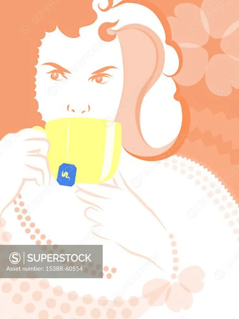 A woman drinking from a cup of tea