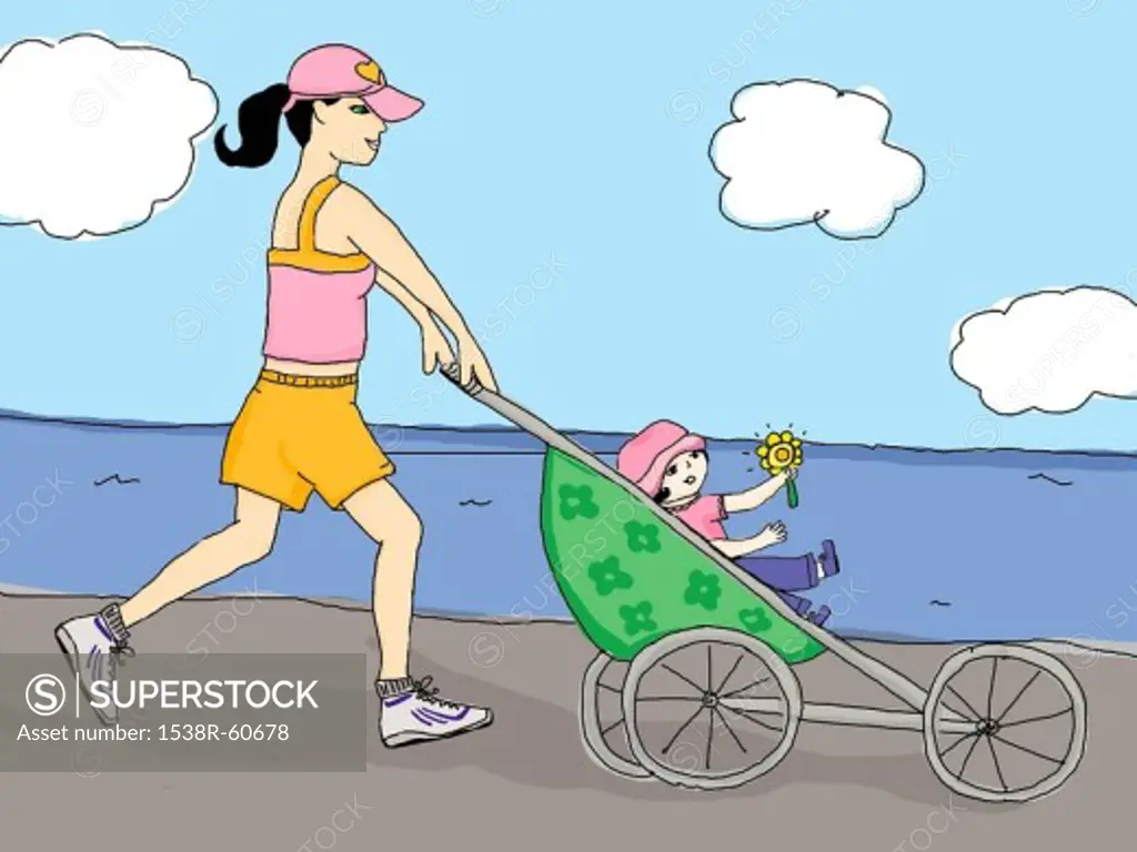 mother jogging with her daughter