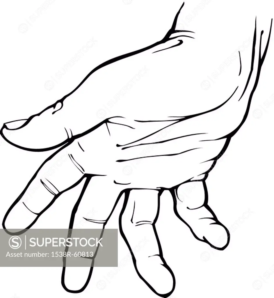 A black and white drawing of a hand