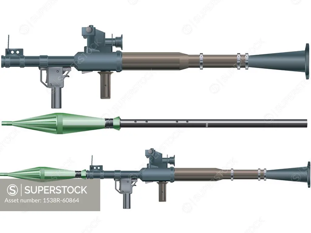 A handheld anti-tank RPG-7 rocket-propelled grenade launcher