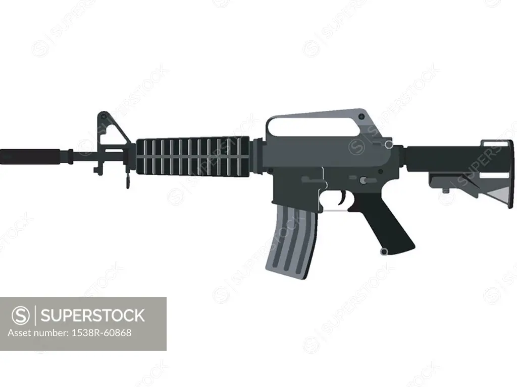 An illustration of military harware XM-177 assault rifle, also known as the Colt Commando