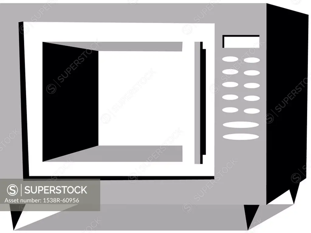 A black and white illustration of a microwave