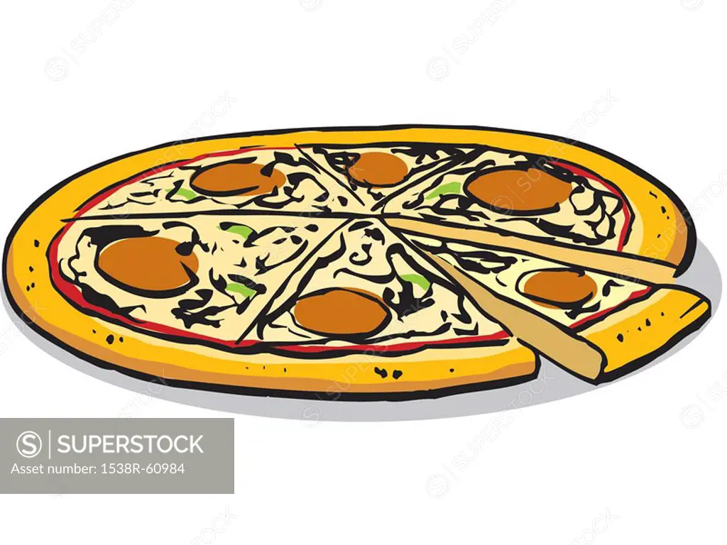 An illustration of a whole pizza