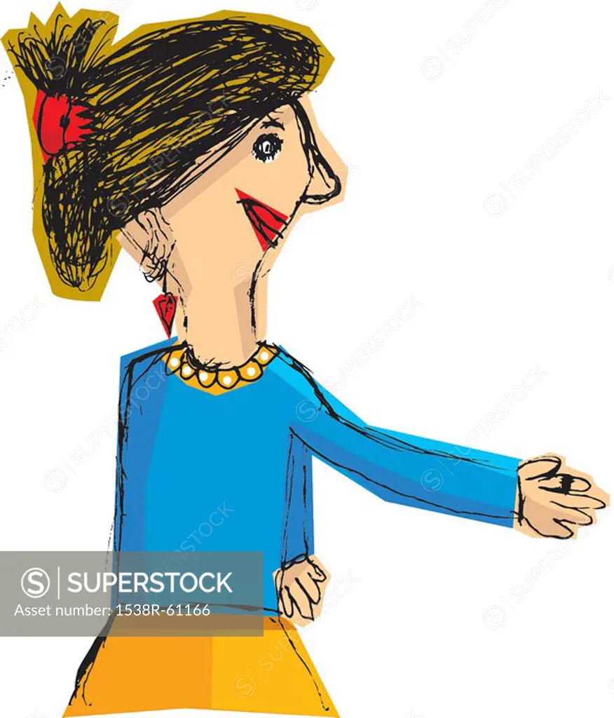 Cartoon drawing of a woman holding out her hand