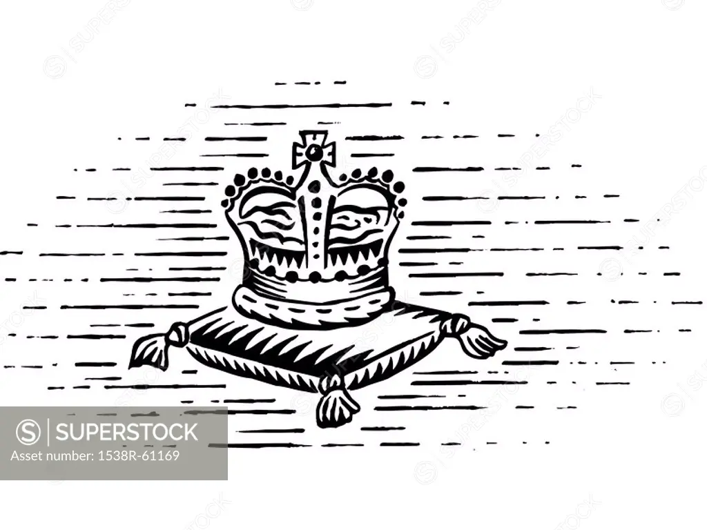 A black and white drawing of the royal crown