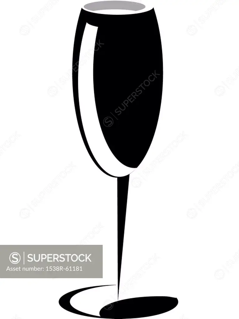 A black and white illustration of a glass flute