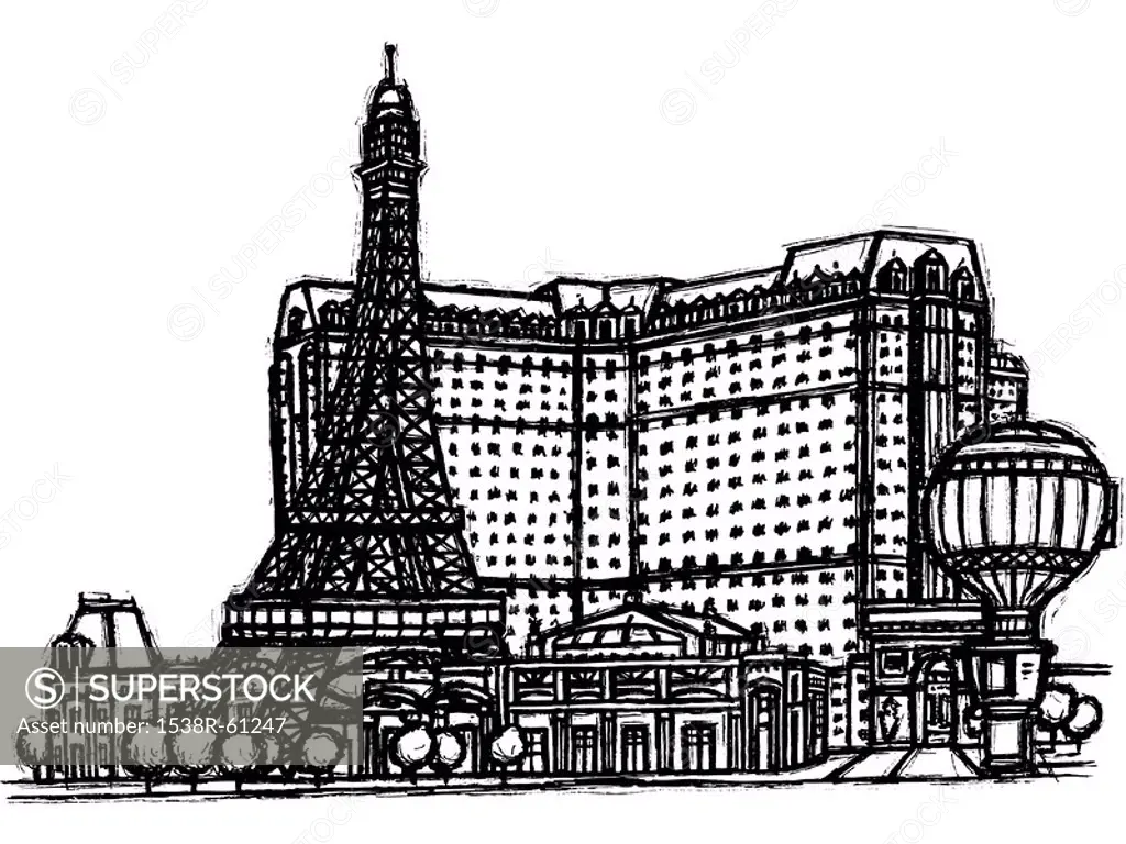 The Paris hotel in las Vegas represented in black and white