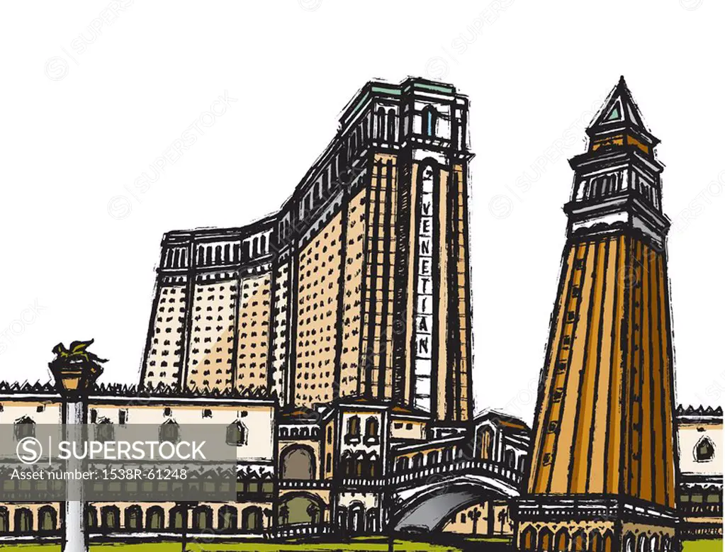 An illustration of The Venetian hotel with its tower