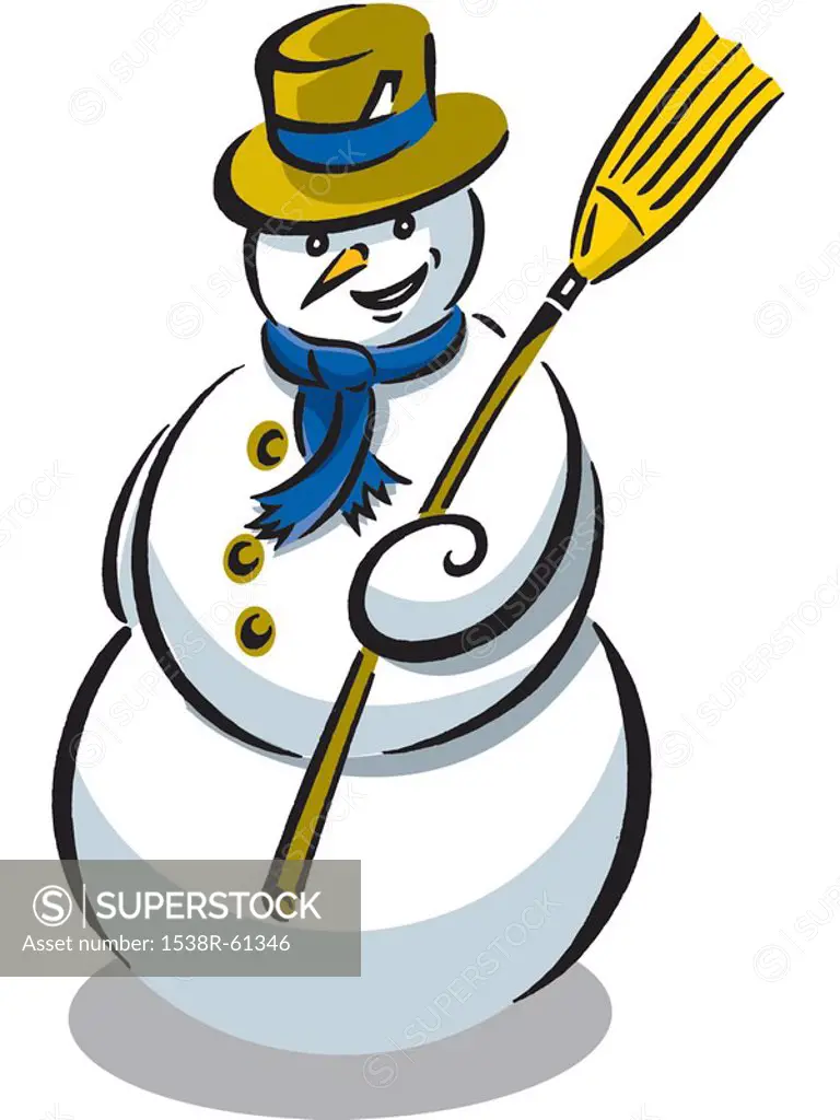 A snowman wearing a blue scarf