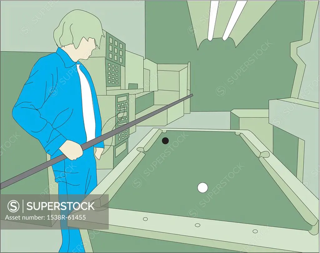 A man playing billiards alone
