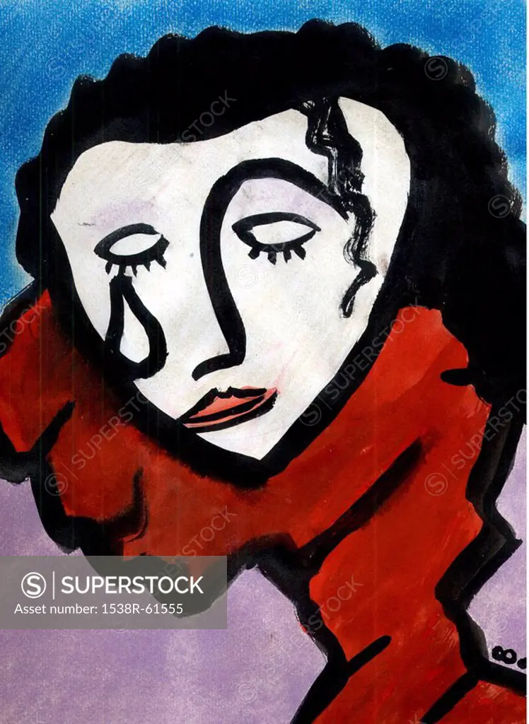An illustration of a woman in tears