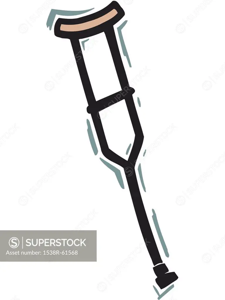 A black and white drawing of a crutch