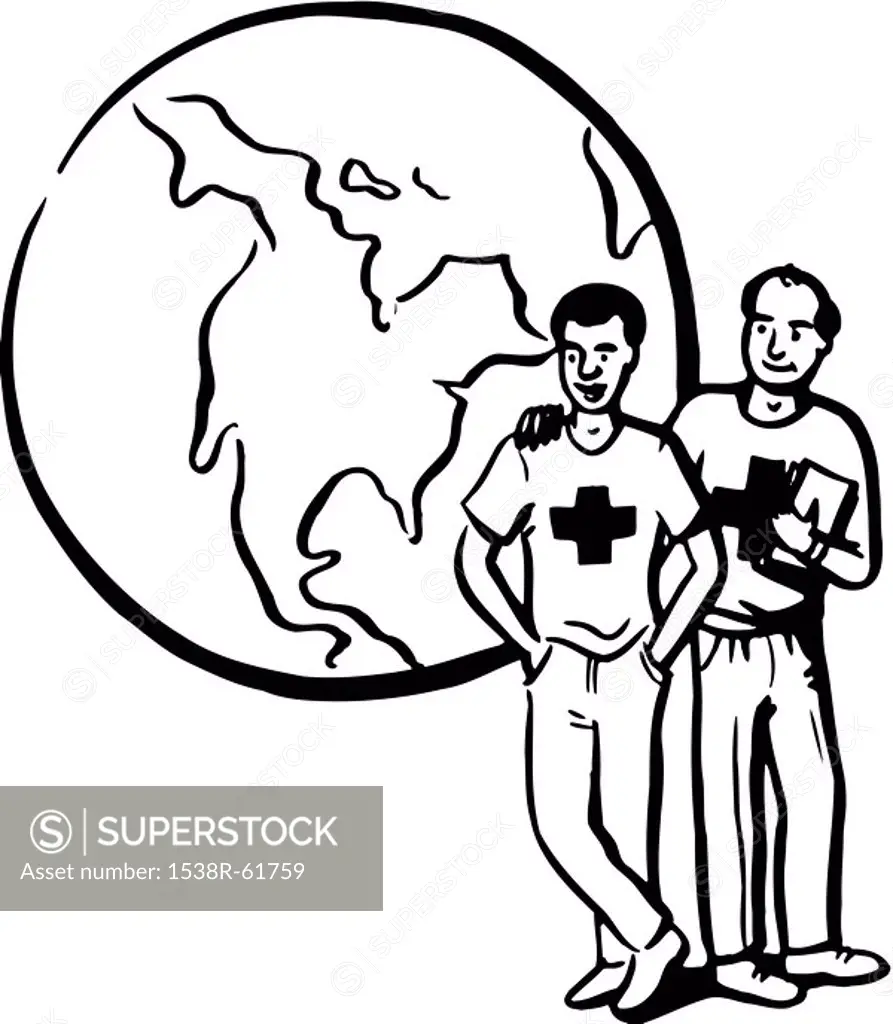 Two men from the red cross promoting peace on earth