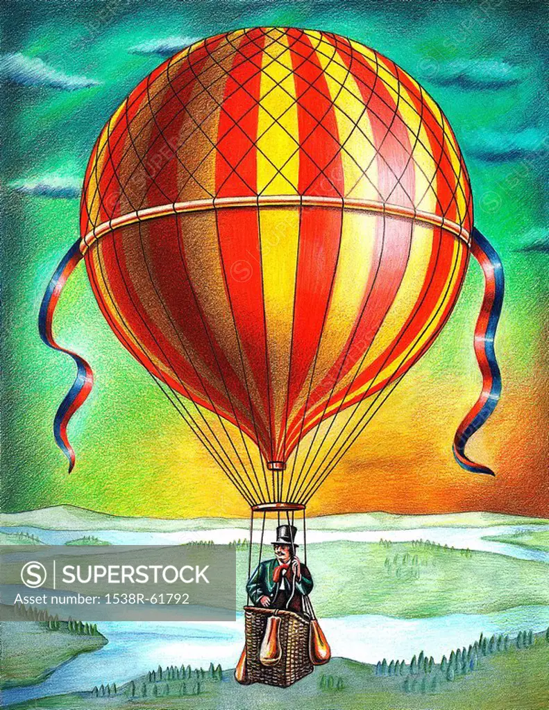 A man in a hot air balloon