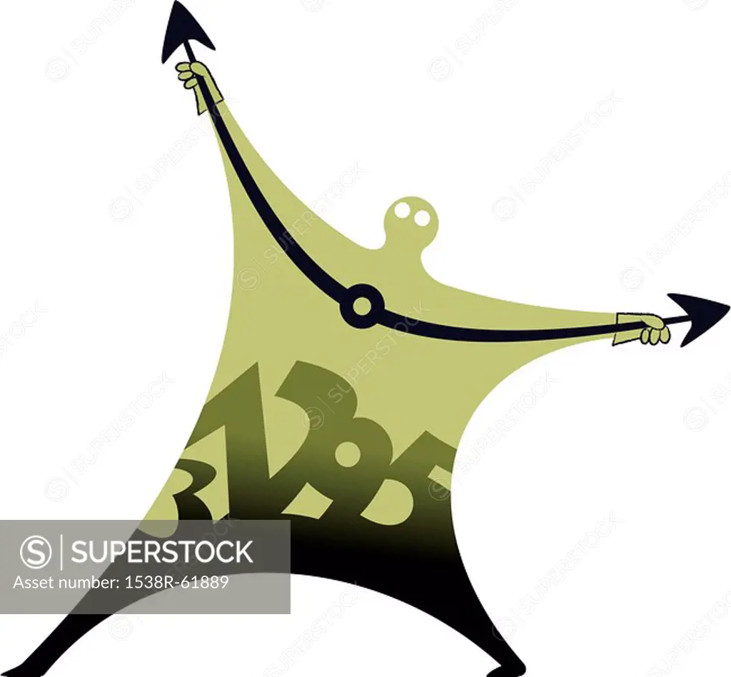 An illustration of a green figure holding clock arms and filled with numbers