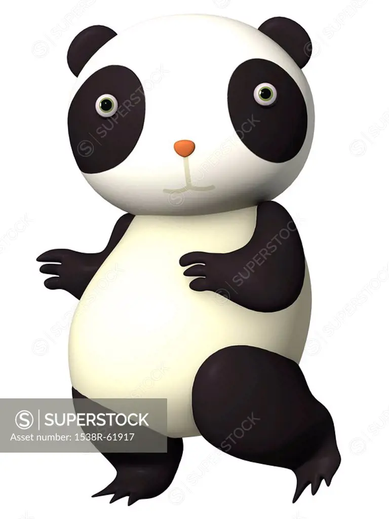 A surprised looking panda drawn in a 3D style